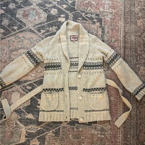 Juicy Couture Cream Knit Cardigan shawl Collar Tie Waist Ranch Sweater Size S